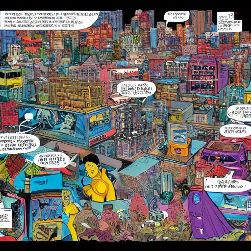 Prompt: complex furturistic city, comic book art style