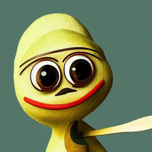 Image similar to pepe with a spoon, realistic, detailed, photography, artstation, dramatic light