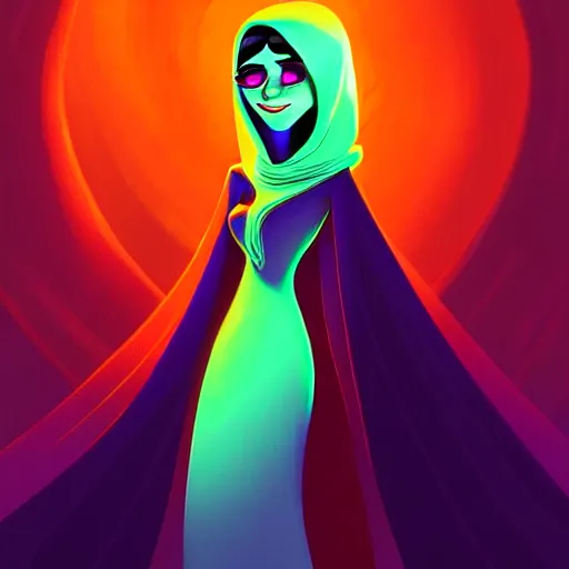 Image similar to curled perspective digital art of a dark hair woman wearing shemagh by anton fadeev from nightmare before christmas