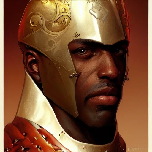 Image similar to portrait of slave knight alphonso, elegant, intricate, headshot, highly detailed, digital painting, artstation, concept art, sharp focus, illustration, art by artgerm and greg rutkowski and alphonse mucha