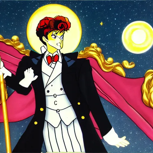 Image similar to sailor moon tuxedo mask renaissance painting