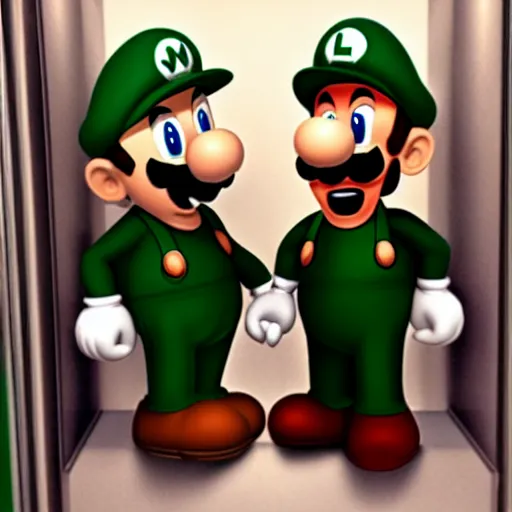 Image similar to Green Mario and Red Luigi in an Elevator