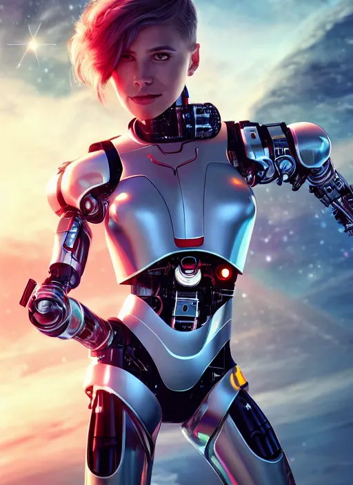 Image similar to photo of a cyborg girl on a space ship, in the style of stefan kostic, realistic, professionally, professionally color graded, half body shot, sharp focus, 8 k high definition, insanely detailed, intricate, elegant, art by stanley lau and artgerm