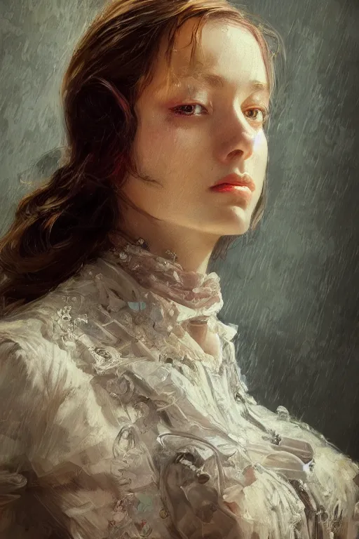 Image similar to a protrait of a young beautiful lady, in style of Valentin Serov, hypermaximalistic, high details, cinematic, 8k resolution, beautiful detailed, insanely intricate details, artstation trending, octane render, unreal engine