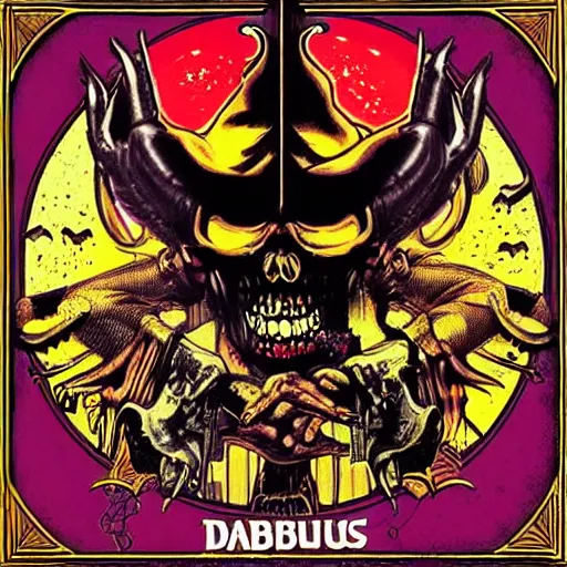 Prompt: diabolus in musica, two frames!!! composition, album cover art in a style of motorhead