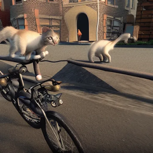 Image similar to cats riding bikes, realistic details, 8k