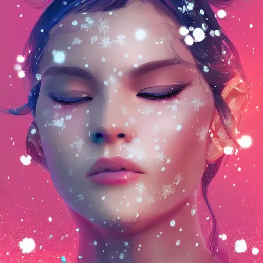 Prompt: a pretty face turning into silk snowflakes. artstation award