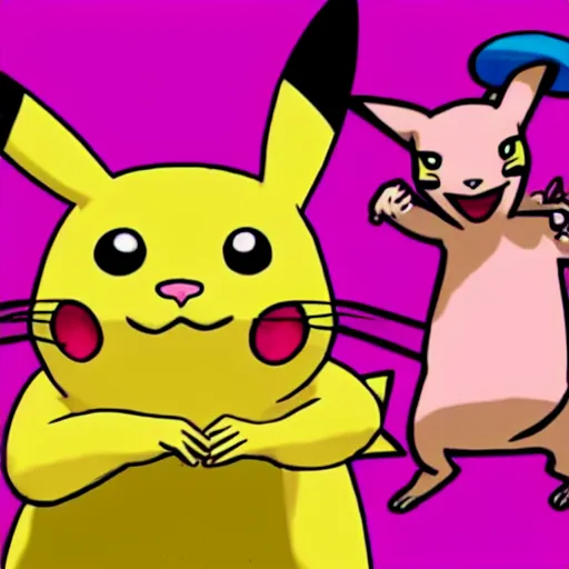 Image similar to the pink panther vs pikachu