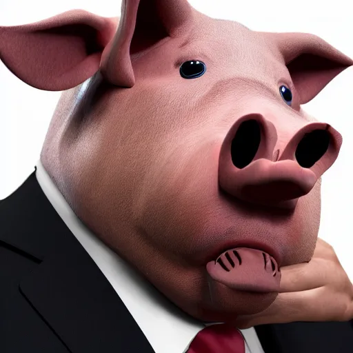 Prompt: closeup of a pig man as he cries as he pays taxes in a suit, airbush, hyper detailed, photorealistic, professional lighting.