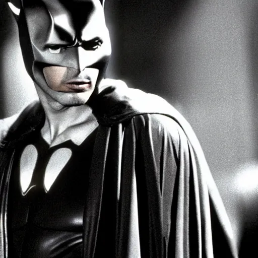 Prompt: jeff goldblum as batman, movie still, 1 9 8 9