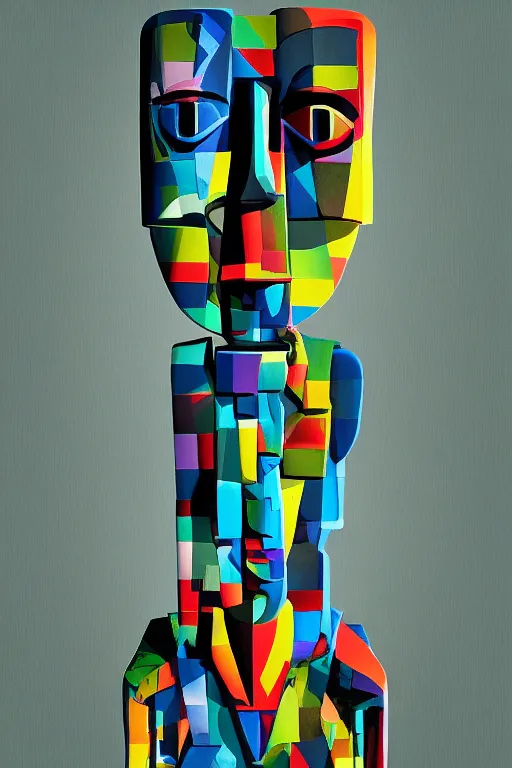 Image similar to cubist moai statue cutout digital illustration cartoon colorful beeple