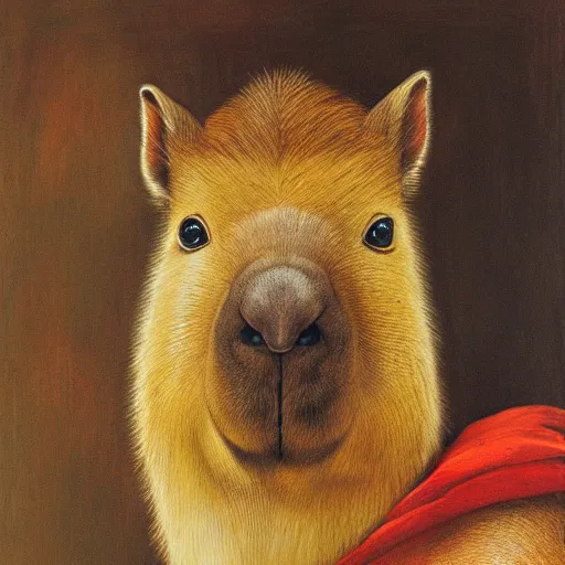 Image similar to capybara, gentleman, portrait, painting, vivid colours, Renaissance, detail,