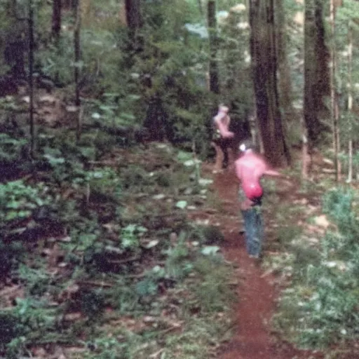 Image similar to A screen capture of found footage video left behind by a missing hiker in 1986