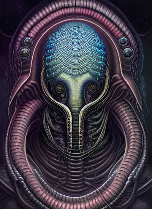 Image similar to cosmic lovecraft giger fractal snake portrait, pixar style, by tristan eaton stanley artgerm and tom bagshaw.