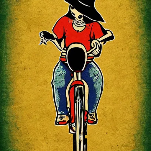 Image similar to a witch riding a cafe racer, retro colors, graphic tee shirt