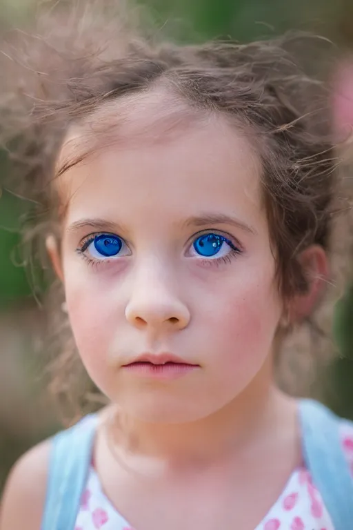 Image similar to canon, 30mm, bokeh, photograph of a little girl with blue eyes