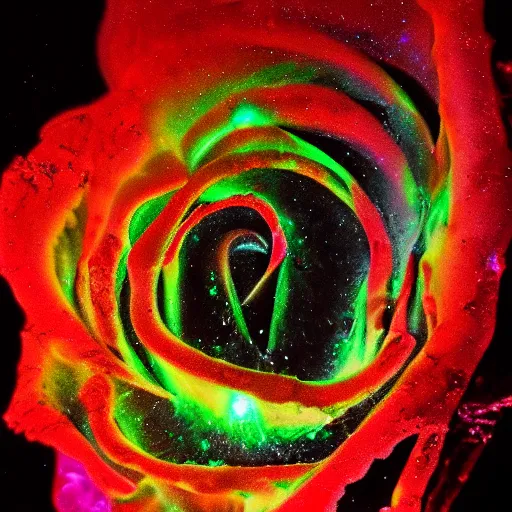 Image similar to award - winning macro of a beautiful black rose made of molten magma and nebulae on black background by harold davis, highly detailed, inner glow, trending on deviantart, artstation and flickr, nasa space photography, national geographic