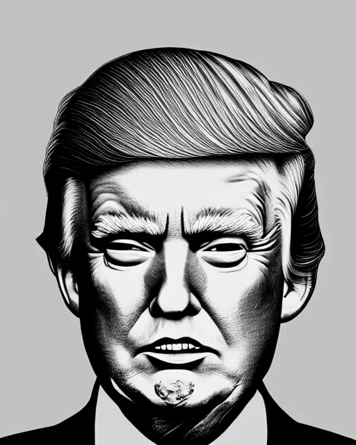 Image similar to highly detailed portrait of donald trump by casey weldon, serene, 4 k resolution, red, black and white color scheme