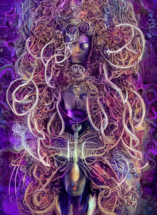 Prompt: ultradetailed character portrait of a beautiful symmetric Medusa radiating a majestic glowing aura, ornate cyberpunk robes, intricate digital painting, artstation, concept art, smooth, sharp focus, illustration, deep vibrant colors, 3d rim light, hyperrealistic, photorealistic, Kodakchrome
