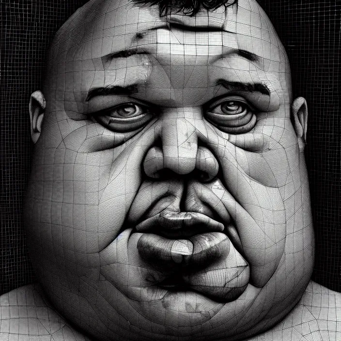 Prompt: hyperrealistic mixed media portrait of a mordidly obese man using an ATM machine, despair, depressing and hopeless vibe, stunning 3d render inspired art by P. Craig Russell and Barry Windsor-Smith + perfect facial symmetry + dim volumetric lighting, 8k octane beautifully detailed render, post-processing, extremely hyperdetailed, epic composition, grim yet sparkling atmosphere, cinematic lighting + masterpiece, trending on artstation