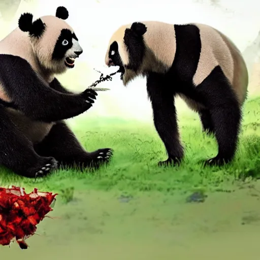 Prompt: A butterfly being eaten by a zombie panda, still from a horror movie, award-winning, highly detailed