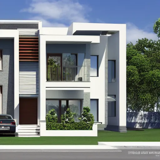 Prompt: elevation of a modern luxurious villa in a rich urban area, photorealist, 4 k