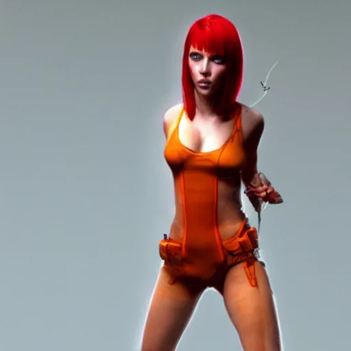 Image similar to scarlett johansson dressed as leeloo from fitth element, hd, 8 k