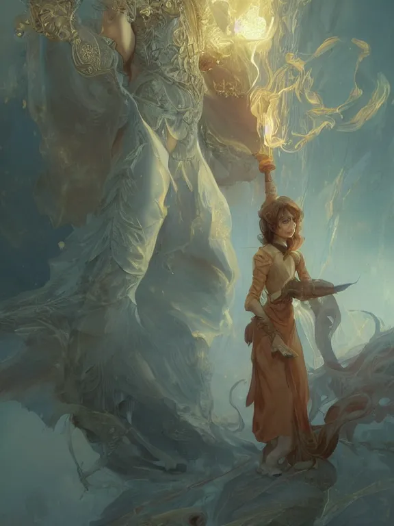 Prompt: young summoner with a fire elemental, fantasy, man, intricate, elegant, highly detailed, digital painting, artstation, concept art, wallpaper, smooth, sharp focus, illustration, art by artgerm and greg rutkowski and alphonse mucha