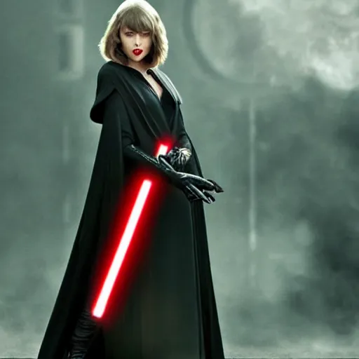 Prompt: Taylor Swift as a Sith lord, star wars, pose, full shot, dark, brooding