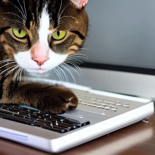 Prompt: cat using computer