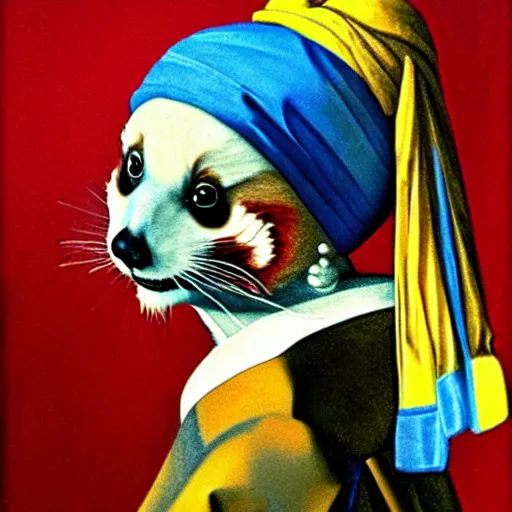 Image similar to a red panda with a pearl earring by johannes vermeer