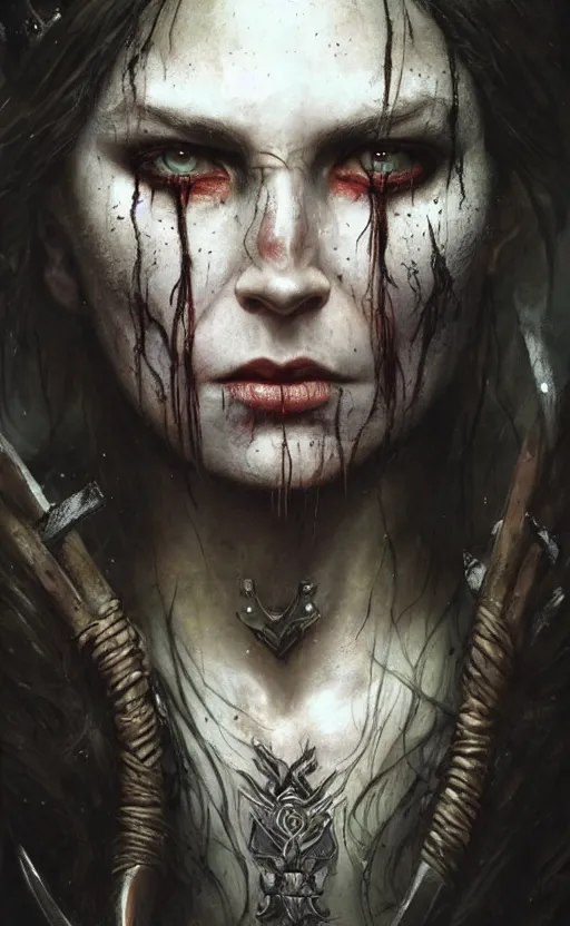 Image similar to Official photo of a majestic fierce viking woman, leader, fear, scarred, highly detailed, viking attire, cinematic, 8k, 1080s, by Stanley Artgermm, Tom Bagshaw, Greg Rutkowski, Vincent di Fate, Carne Griffiths, Ayami Kojima, trending on DeviantArt, hyper detailed, full of color, digital art, valhalla, Game of Thrones