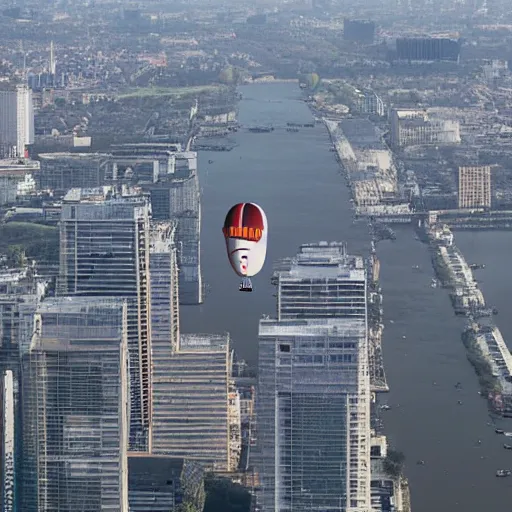 Prompt: a blimp landing on top of a skyscraper in a floating city