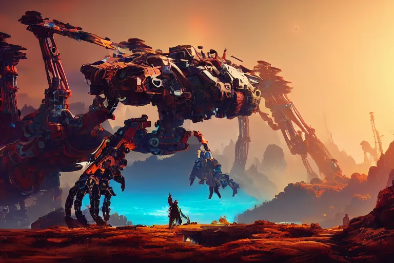 Image similar to scorcher machine mecanical creature robot of horizon forbidden west horizon zero dawn bioluminiscence global illumination ray tracing hdr fanart arstation by ian pesty and alena aenami artworks in 4 k