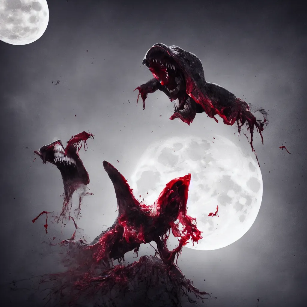 Prompt: bloody menacing vampire opening its mouthx baring its fangs under the moon with vapor in twilight, darkart, hyperdetailed, hyperealistic, cinematography, 8k,beautiful