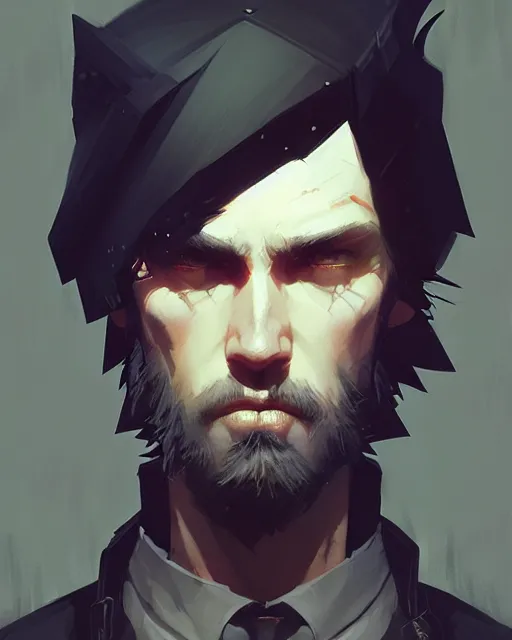 Prompt: a handsome man, gothic, rugged, masculine, fantasy clothing, sharp jaw, digital painting by ilya kuvshinov, greg rutkowski, wlop, james jean, victo ngai, beautifully lit, muted colors, highly detailed, artstation, fantasy art by craig mullins