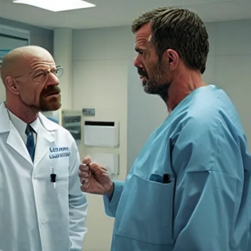 Image similar to walter white with dr house in hospital