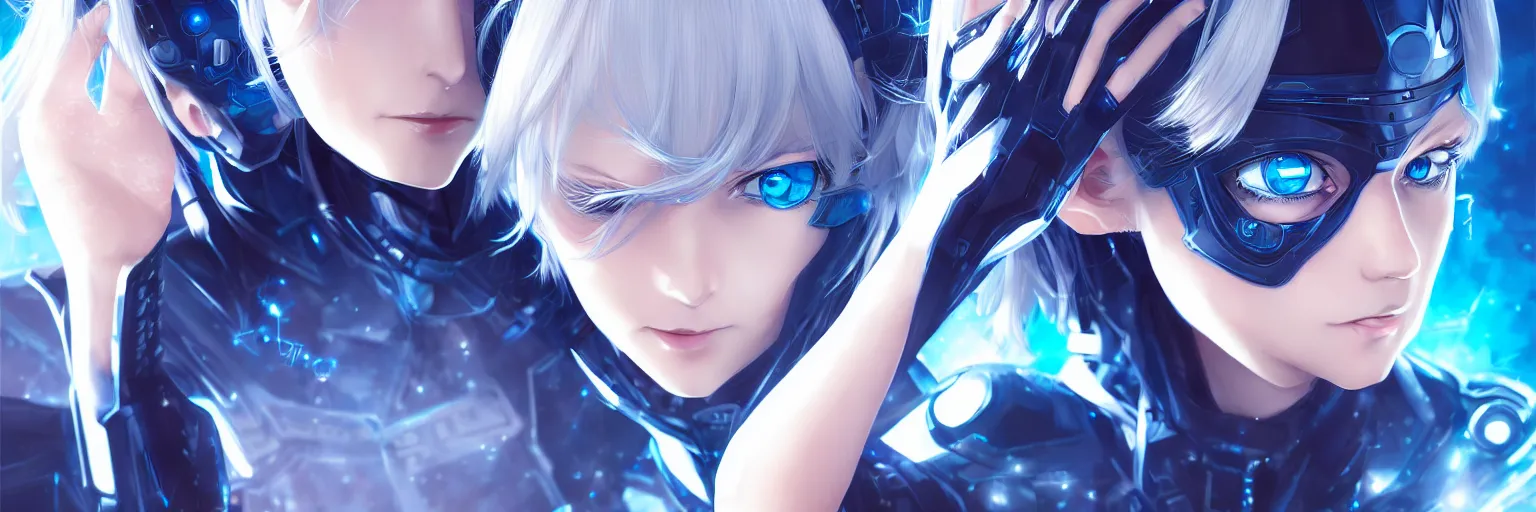 Image similar to high school girl shattered dimensions, futuristic, medieval, cyberpunk, azure blue eyes, silver hair, digital anime art, wlop, sakimimichan, ilya kuvshinov, artgerm