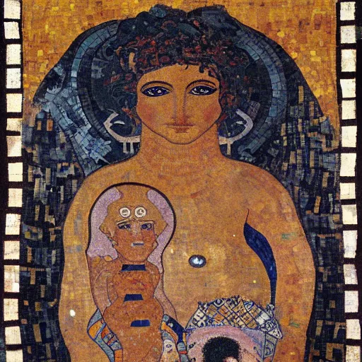 Image similar to beautiful roman mosaic of shiva, the protector by gustave klimt, 1 0 0 ad