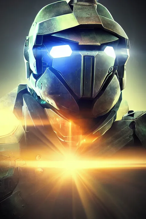 Image similar to robot ninja mask helmet halo master chief radiating a glowing aura global illumination ray tracing hdr fanart arstation by ian pesty and katarzyna da „ bek - chmiel