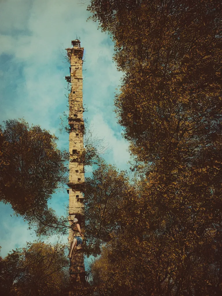 Prompt: Instax photo of a svan tower by Oleg Oprisco