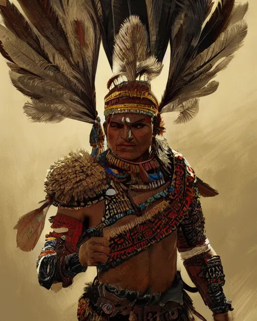 Prompt: Aztec warrior, strong, portrait, intricate, detailed, feathers, volumetric lighting, scenery, digital painting, highly detailed, artstation, sharp focus, illustration, concept art, ruan jia, steve mccurry