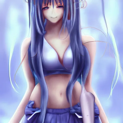 Image similar to anime girl, art, realistic, nice body, highly detailed, art by derpixon, insert artist here