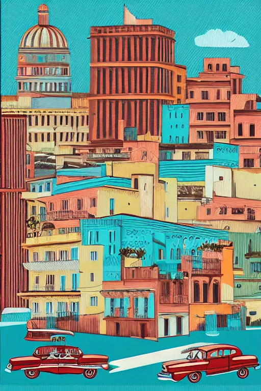 Image similar to cuba, illustration, in the style of katinka reinke