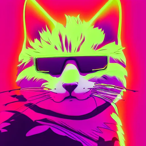 Prompt: anime cat, portrait, vaporwave, synthwave, neon, vector graphics, cinematic, volumetric lighting, f 8 aperture, cinematic eastman 5 3 8 4 film, photorealistic