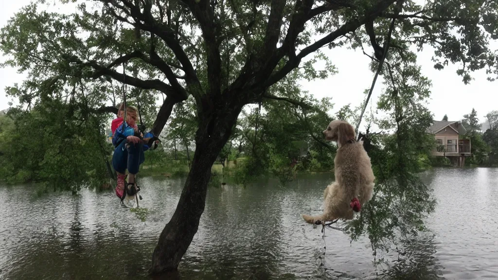 Image similar to our house in the lake had a large tree swing into the lake, my dog was the best rope swinger of all of us and spent the most time on it.