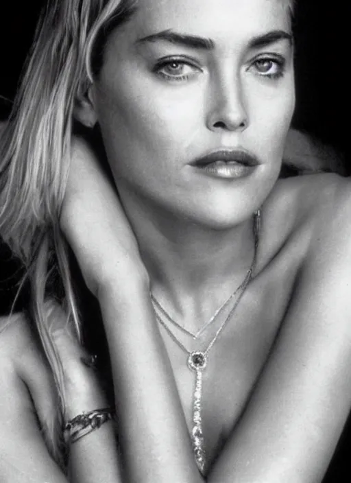 Prompt: Photo of a beautiful 20yo Sharon Stone (1995) in the style of Mario Testino, detailed, 82 mm sigma art