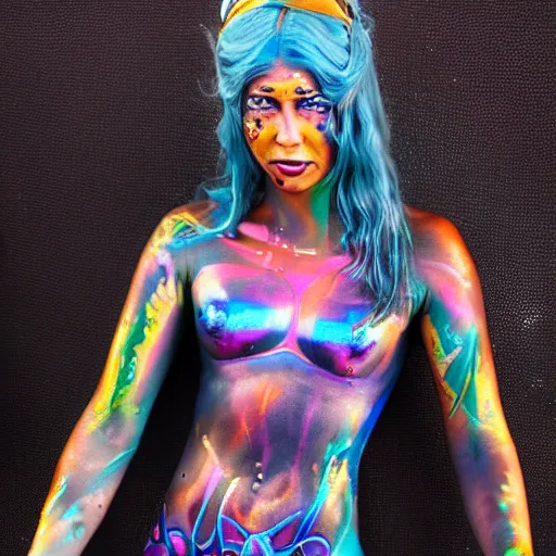 Prompt: iridescent bodypaint on a Swashbuckling space pirate