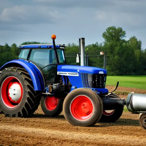 Prompt: a tractor pulling away a tank