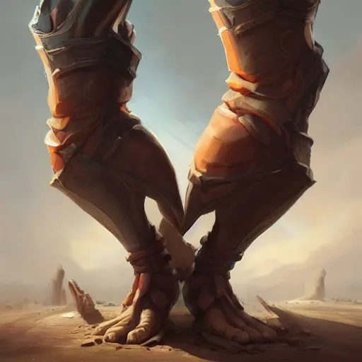 Prompt: a full body shot of a man with two heads as feet and anvils for arms. cinematic lighting, highly detailed, digital painting, concept art, smooth, sharp focus, illustration, art by Artgerm and Greg Rutkowski, Cgsociety